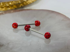 Pair of 14G Sparkling Red Disco Ball Ends Nipple Barbell. Nipple Rings. Nipple Piercing. Nipple Jewelry.