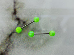 Pair of 14G Matte Finish Neon Green Ball End Nipple Barbell. Nipple Piercing. Nipple Rings. Nipple Jewelry