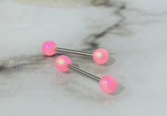 Pair of 14G Matte Neon Pink Ball End Nipple Barbell. Nipple Piercing. Nipple Rings. Nipple Jewelry