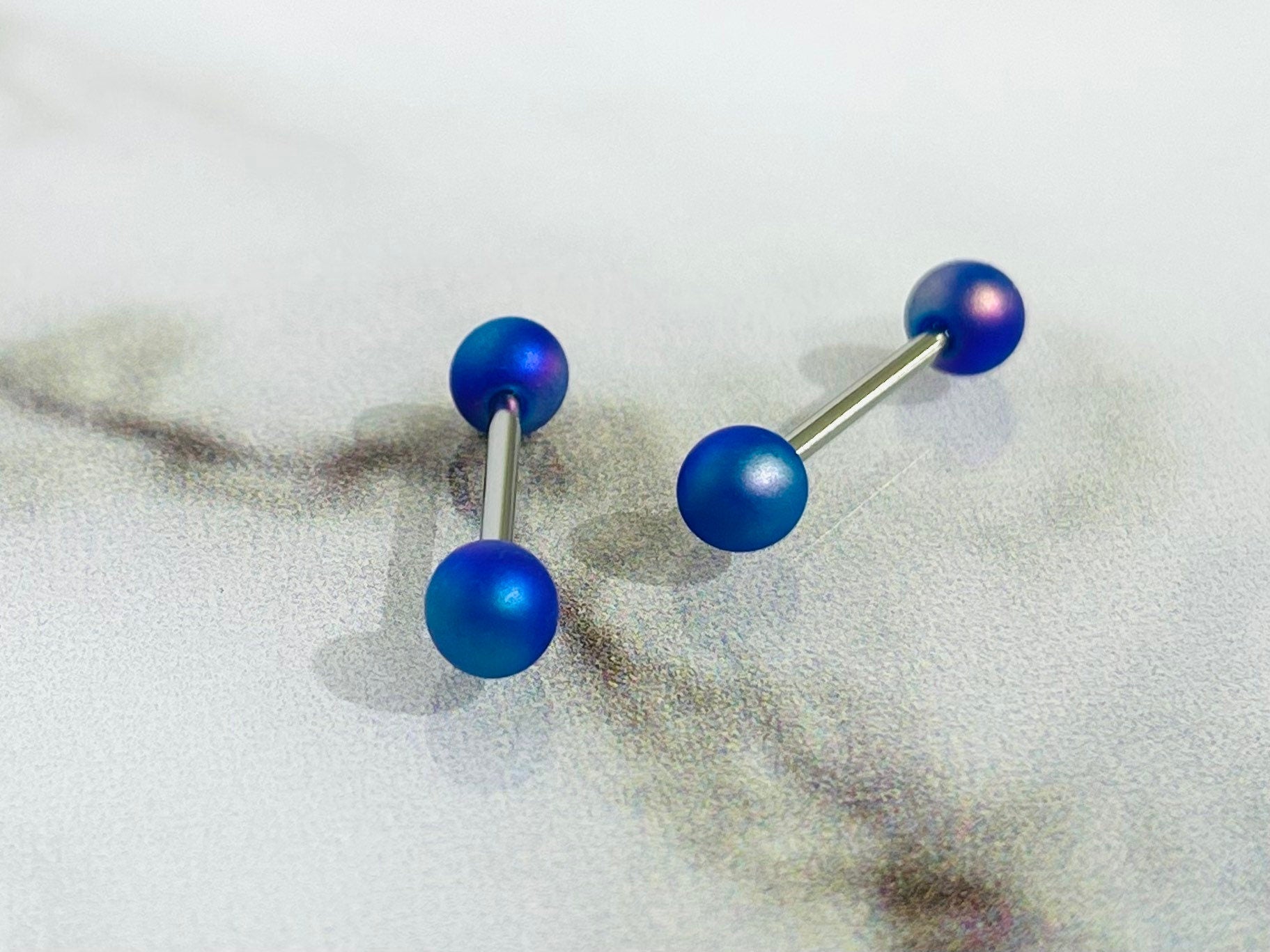 Pair of 14G Matte Finish Neon Blue Ball End Nipple Barbell • Nipple Piercing • Nipple Rings • Nipple Jewelry