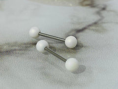 Pair of 14G Matte Finish Neon White Ball End Nipple Barbell. Nipple Piercing. Nipple Rings. Nipple Jewelry