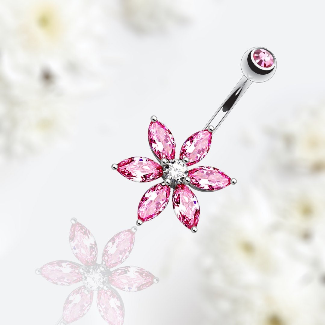 Pink Flower Petals Belly Button Ring