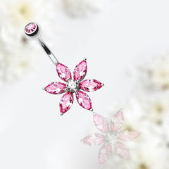 Pink Flower Petals Belly Button Ring