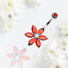 Red Stone Marquise Flower Petals Belly Button Ring