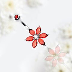 Red Stone Marquise Flower Petals Belly Button Ring