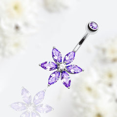 Purple Stone Marquise Flower Petals Belly Button Ring