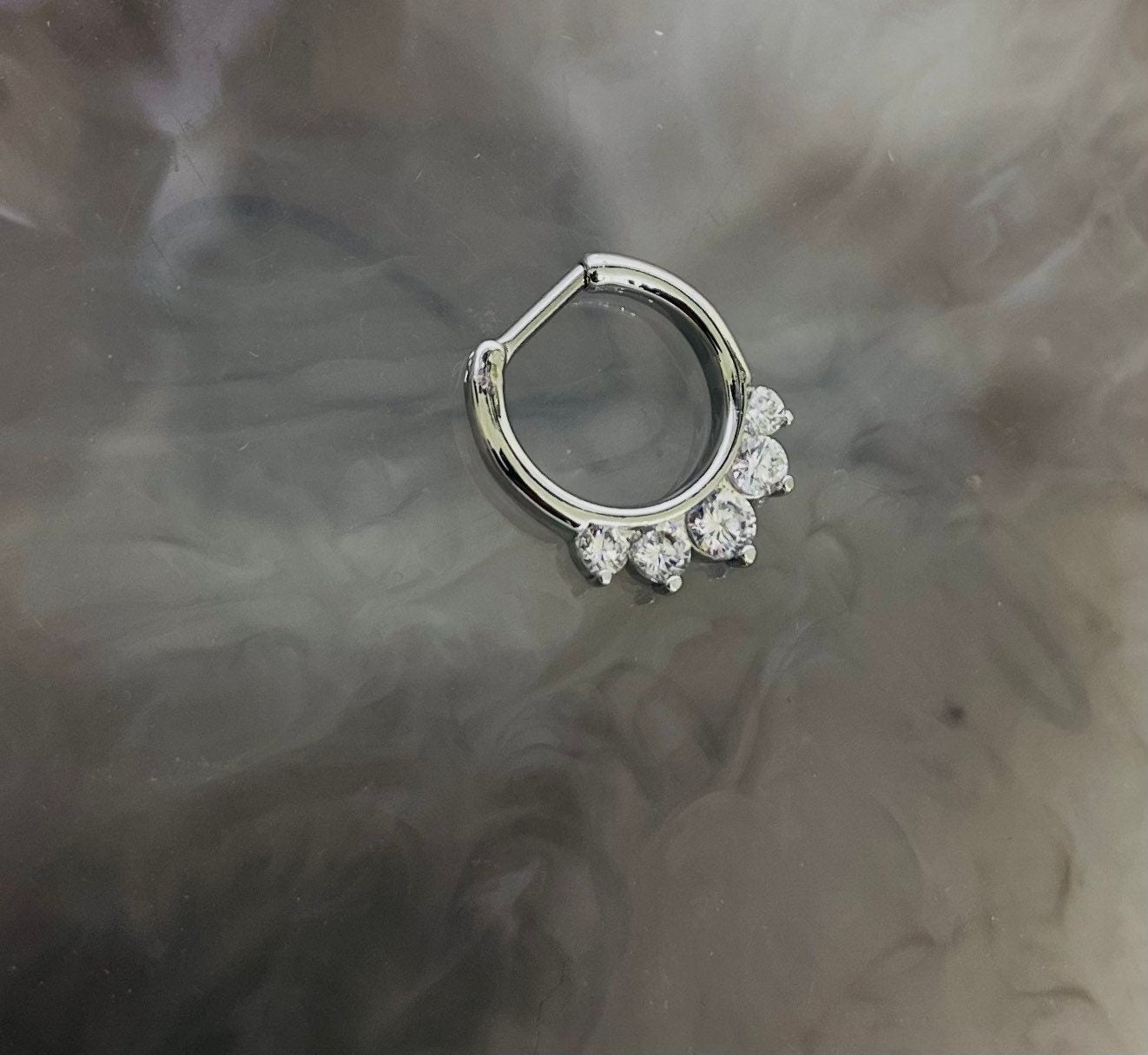 16G Silver Prong Set Sparkling Clear Stone Septum Clicker Ring