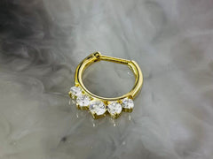 16G Gold Prong Set Sparkling Clear Stone Septum Clicker Ring