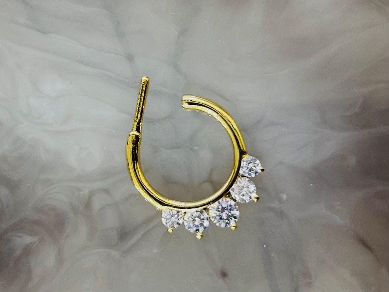 16G Gold Prong Set Sparkling Clear Stone Septum Clicker Ring