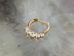 16G Rose Gold Prong Set Sparkling Clear Stone Septum Clicker Ring