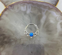 16G Blue Opal Center Lacey Septum Clicker Ring • Septum Jewelry • Nose Ring • Nose Piercing • Septum Hoop