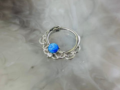 16G Blue Opal Center Lacey Septum Clicker Ring • Septum Jewelry • Nose Ring • Nose Piercing • Septum Hoop