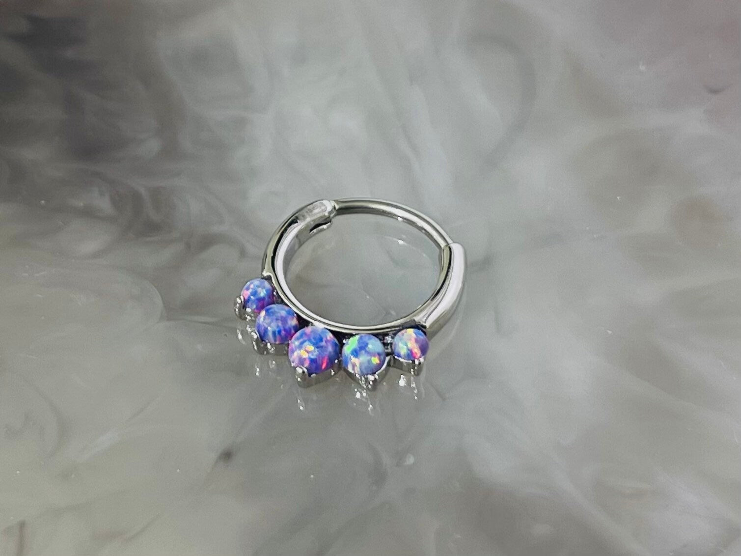 16G Round Purple Opal Center Septum Clicker Ring