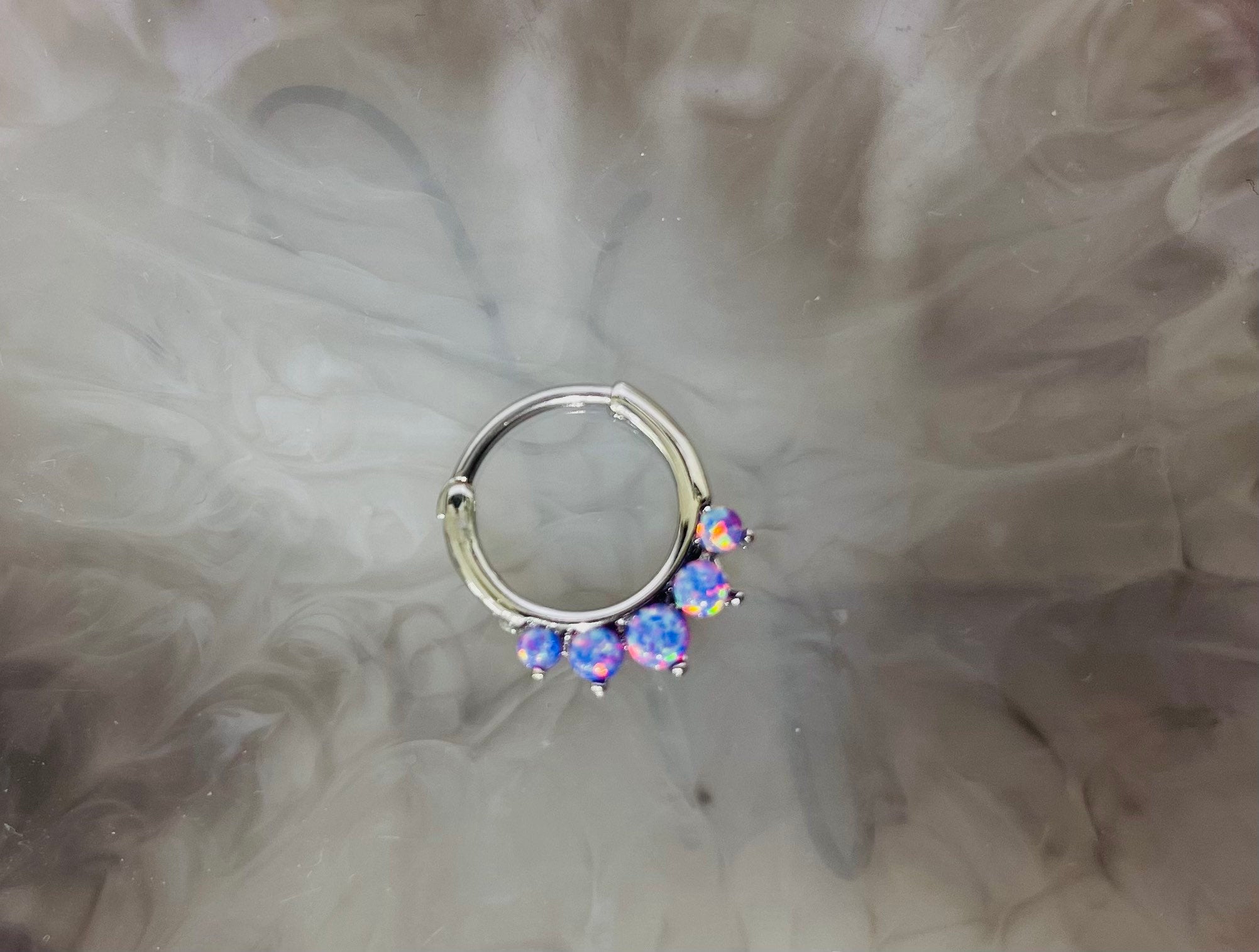 16G Round Purple Opal Center Septum Clicker Ring