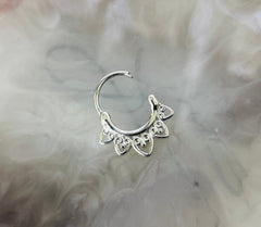 16G Silver Tribal Design Hinged Septum Clicker Ring