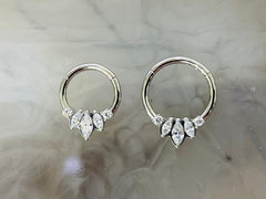 16G Silver Sparkling Marquise Stones Seamless Hinged Septum Clicker Ring