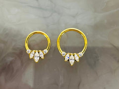 16G Gold Sparkling Marquise Stones Seamless Hinged Septum Clicker Ring. Septum Piercing. Septum Jewelry