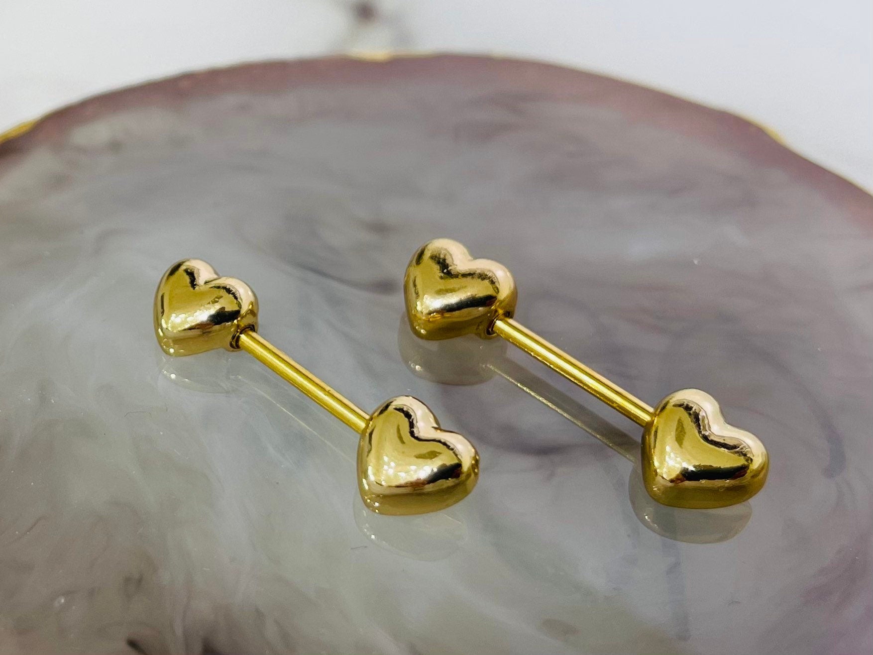 A set of Plain Gold Classic Heart Shape Nipple Barbell