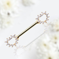 Pair of 14G Gold Hollow Heart Outline with Sparkling Stones Nipple Barbell. Nipple Jewelry. Nipple Piercing. Nipple Ring.