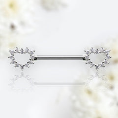 Pair of 14G Silver Hollow Heart Outline with Sparkling Stones Nipple Barbell. Nipple Jewelry. Nipple Piercing. Nipple Ring.