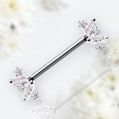 Pair of 14G Silver Sparkling Dainty Baguette Stone  Nipple Barbell. Nipple Rings. Nipple Piercing