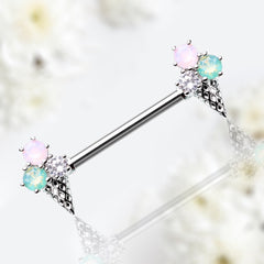 Pair of 14G Silver Ice Cream Cone with Multicolor Gems Nipple Barbell