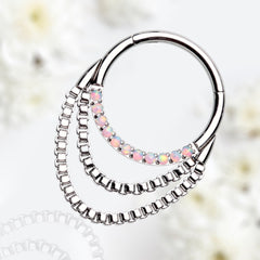 16G Silver Multicolor Gems Dangling Chains Seamless Septum Clicker Ring