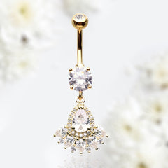 14G Gold Crown Dangling Belly Button Ring