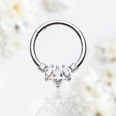 16G Silver Sparkling Marquise Stones Seamless Hinged Septum Clicker Ring