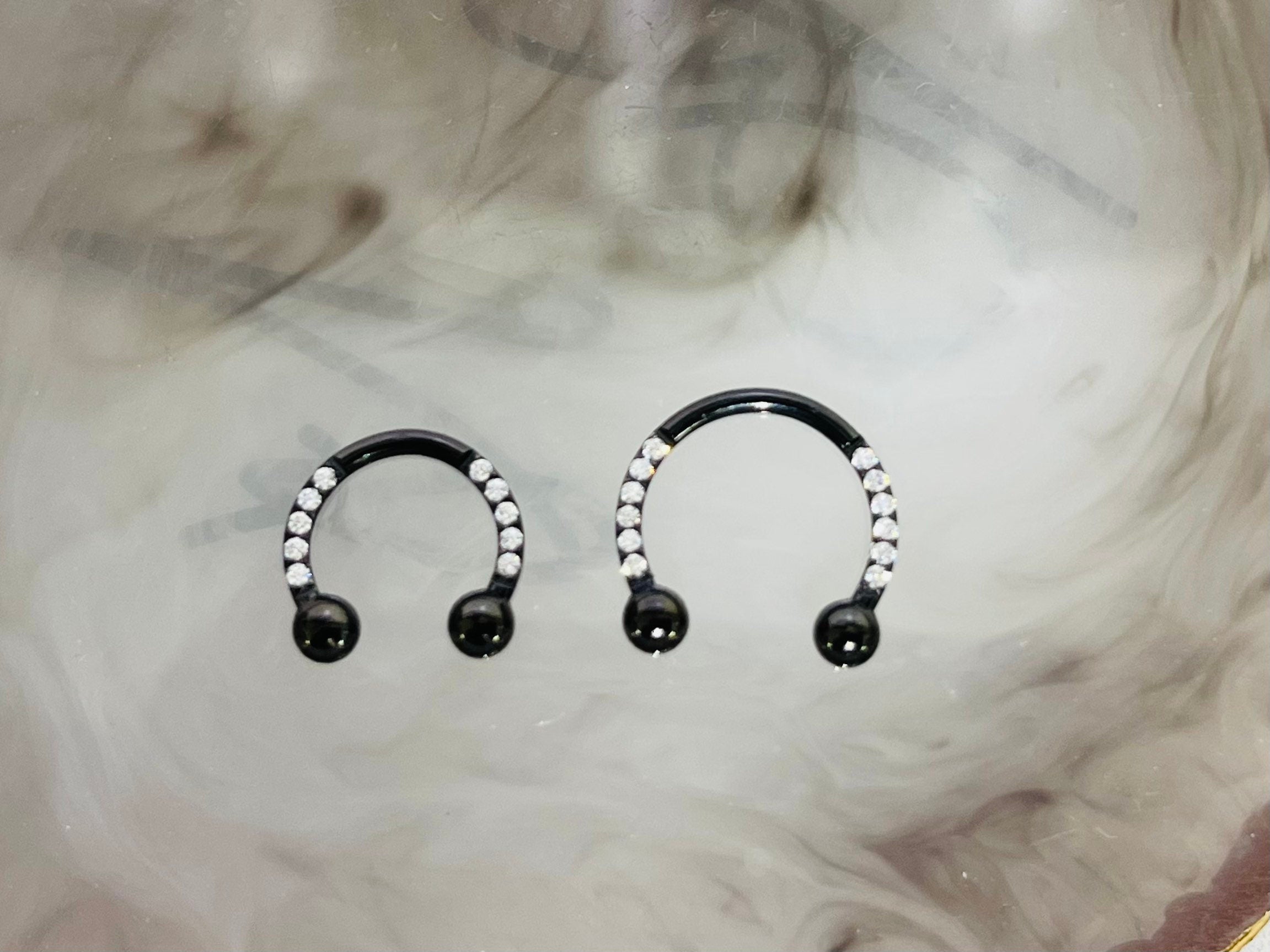 16G Black Front Facing Clear Gems Horseshoe Ring Septum Ring.Septum Jewelry