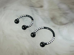 16G Black Front Facing Clear Gems Horseshoe Ring Septum Ring.Septum Jewelry