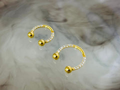 16G Gold Front Facing Clear Gems Horseshoe Ring Septum Ring.Septum Jewelry