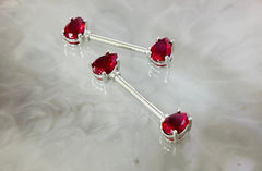 Pair of 14G Silver Teardrop Red Gems Nipple Barbells. Nipple Rings. Nipple Piercing. Nipple Jewelry. Body Jewelry