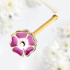 20G Gold Pink Enamel Flower Top Nose Stud. Nose Bone. Nose Piercing.