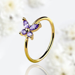 20G Gold Purple Gems Butterfly Top Bendable Nose Hoop. Cartilage Hoop. Nose Ring. Nose Piercing.