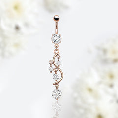 Rose Gold Multi Clear Gem Vine Dangling Belly Button Ring