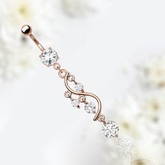 Rose Gold Multi Clear Gem Vine Dangling Belly Button Ring