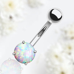 14G Silver Minimalist Dainty White Opal Belly Button Ring