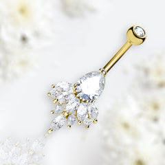 14G Gold Teardrop Marquise Gem Belly Button Ring