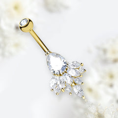 14G Gold Teardrop Marquise Gem Belly Button Ring