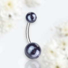 14G Silver Hematite Pearl Texture Basic Belly Button Ring