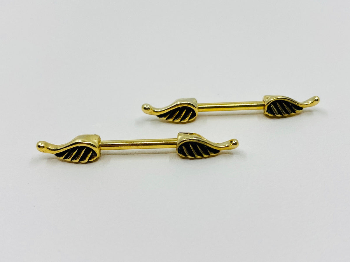 14G Gold Angel Wings Nipple Barbell. Nipple Piercings. Nipple Rings. Nipple Jewelry