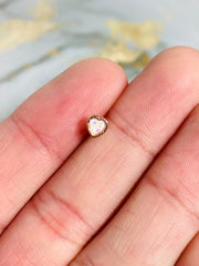 20G Dainty Rose Gold White Opal Glitter Heart Nose Stud with Ball. 7mm Length. Nose Piercing. Nose Ring. Nose Jewelry. Nose Studs