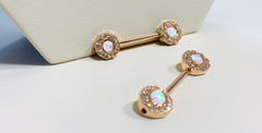 14G Rose Gold Opal Elegance Nipple Barbells. Nipple Piercings. Nipple Jewelry. Nipple Rings.