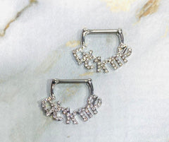 Pair of 14G Silver Sparkling Stones LICK ME Nipple Clickers Barbells. Nipple Rings. Nipple Jewelry. Nipple Piercing.