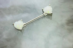 Pair of 14G White Opal Hearts Nipple Barbell. Nipple Rings. Nipple Piercing. Nipple Jewelry.