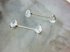 Pair of 14G Silver Teardrop Pear Shape Nipple Barbell. Nipple Piercing. Nipple Rings. Nipple Jewelry.Body Jewelry. Nipple