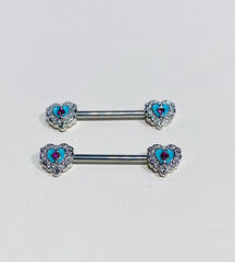 14G Dainty Heart Nipple Barbell. Nipple Piercings. Nipple Rings. Nipple Jewlery