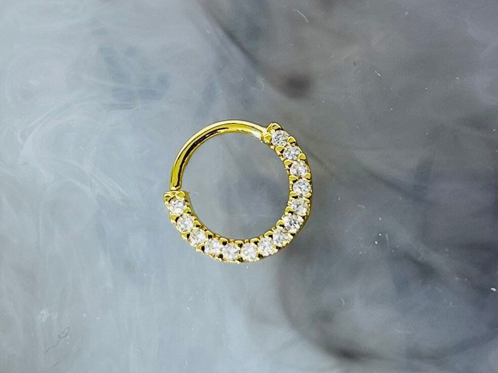 18G Dainty Bendable Gold Hoop with Stones for Septum, Cartilage, Targus, Helix Piercing & More