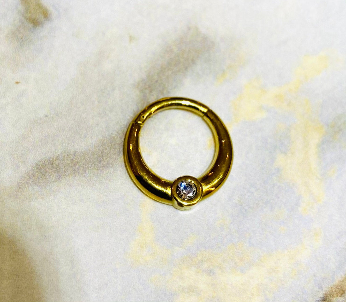 16G Gold Clear Center Stone Hinged Clicker Hoop for Septum, Cartlilage, Tragus & More..